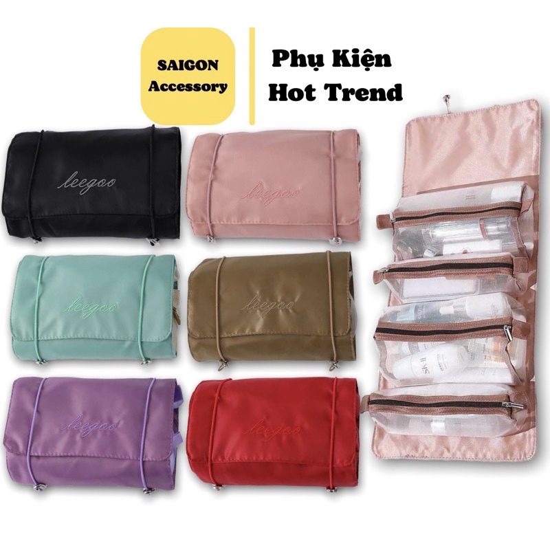 Túi Đựng Mỹ Phẩm Du Lịch, Đồ Trang Điểm Make Up, Phụ Kiện Cuộn Tròn Chống Nước Tiện Ích Tách Rời 4IN1