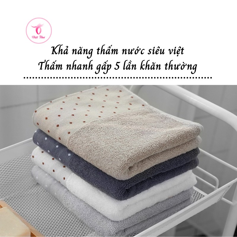 Khăn mặt cotton chấm bi cao cấp VIỆT THƯ, siêu mềm mịn, siêu thấm hút, siêu dày, 100gr, 35x75cm