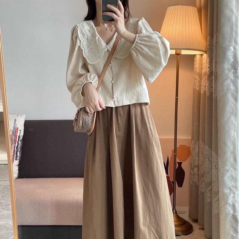 Set áo và chân váy chữ A phong cách mùa thu Pháp thanh lịch
