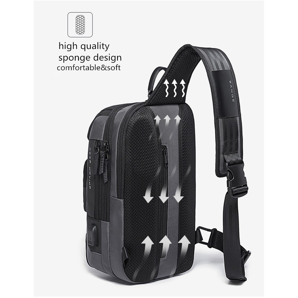 Bange Túi Đeo Chéo Vai Nam 3D Chống Thấm Nước Có Cổng Sạc USB