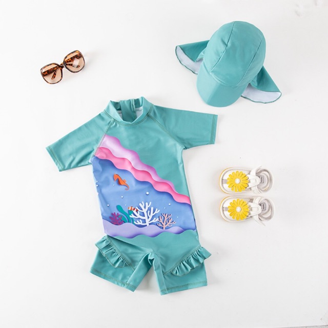 Set đồ bơi kèm mũ Dưới đáy đại dương sz 2-7 tuổi