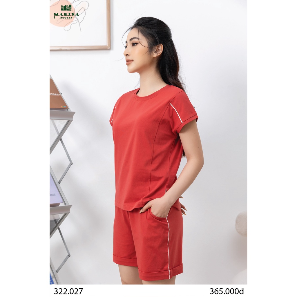 Đồ Bộ Nữ Mặc Nhà MARINA NGUYỄN, Thiết Kế Cổ Tròn, Tay Ngắn Độc Đáo, Vải Cotton Mềm Mịn, Thoáng Mát 322027