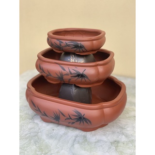 Chậu bonsai Áng mây mini đất nung màu đỏ son gốm Bát tràng 1 size BM-188