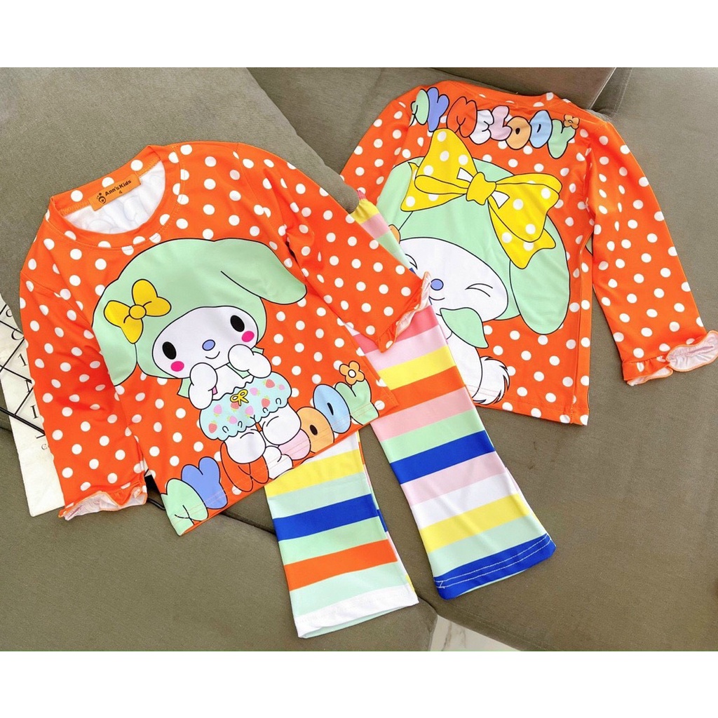 [22-40kg] Bộ dài tay cho bé gái chất thun lạnh 3D in hoạt hình siêu đẹp, Bộ quần áo tay dài thu đông, Đồ ngủ con gái HCM