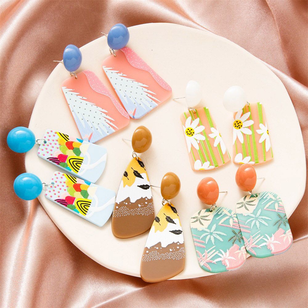 Bông tai dáng dài mặt hình vẽ 3D bằng acrylic thời trang cho nữ S925