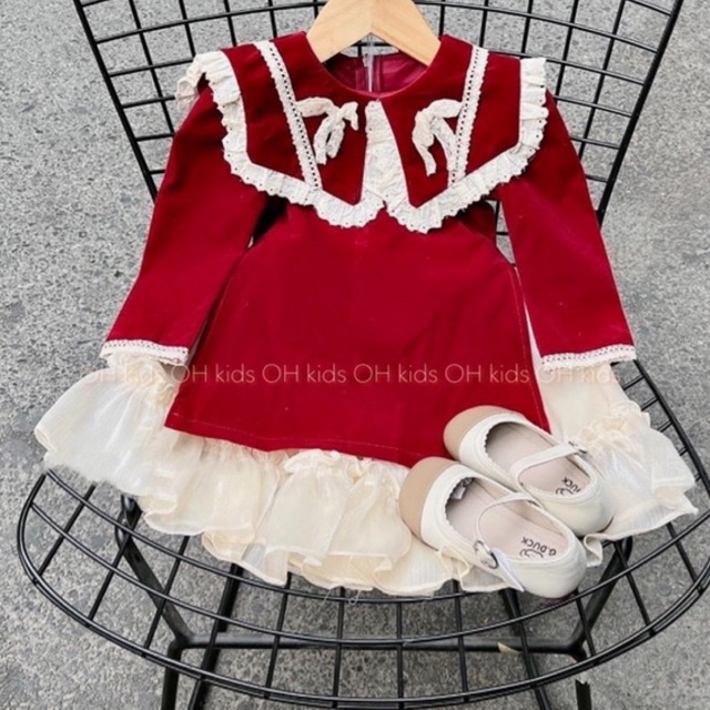 Áo dài nhung cao cấp cho bé gái 10-30kg