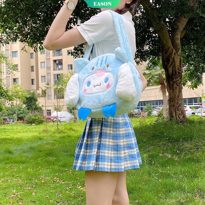 Sanrio Túi Xách Đeo Vai Cỡ Lớn Hình Chú Chó Cinnamoroll Màu Xanh Dương Phong Cách Nhật Bản JK Với Tai Lớn Dễ Thương Cho Nữ Vào Mùa Đông