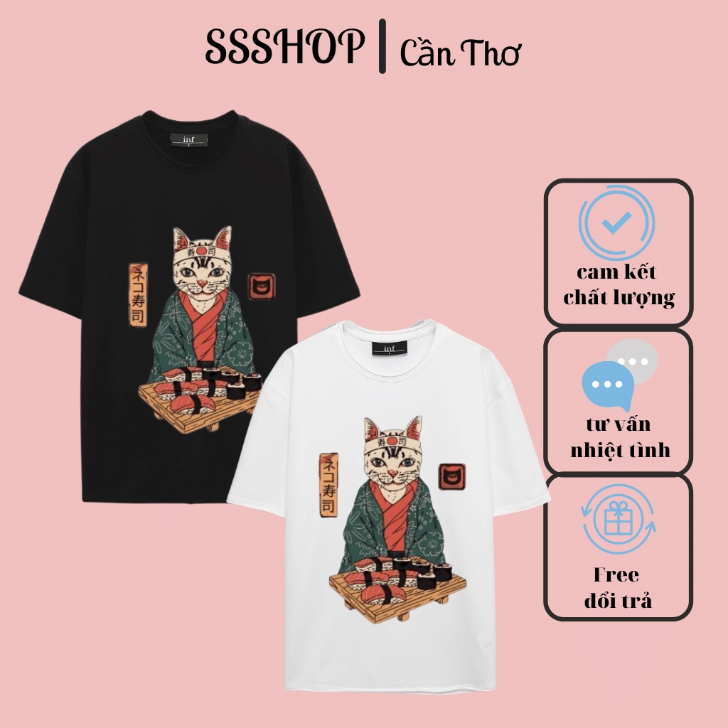 Áo thun nam và nữ, Áo phông unisex in hình Japanese Cat Tee, Áo cotton xịn co giãn 4 chiều cổ tròn cột tay SSShop