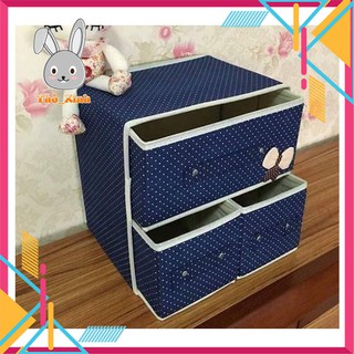 Tủ vải đựng đồ lót 2 tầng 3 ngăn họa tiết chấm bi đẹp mắt