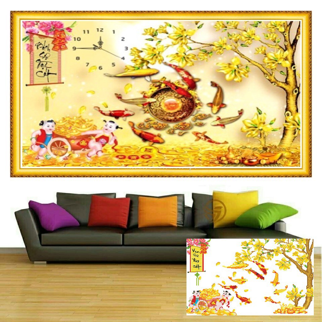 Tranh Đính Đá ĐỒNG HỒ BÁCH SỰ ĐẠI CÁT KT:75x55CM