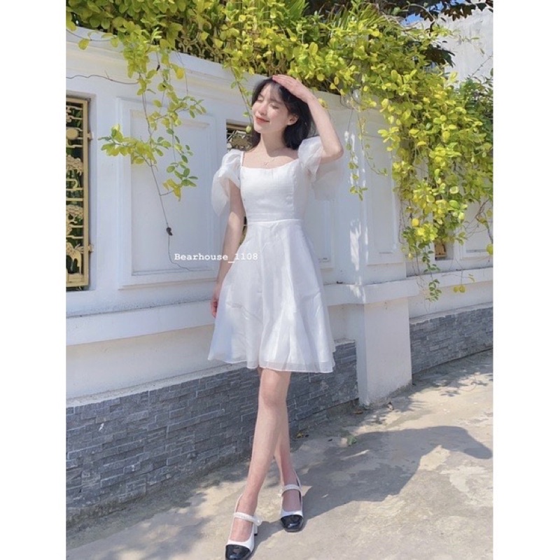 Đầm Baby Doll Bánh Bèo Vai Phồng 2 Lớp Chất Voan mềm, Váy Công Chúa Chụp Kỷ Yếu, Đi Chơi, Dự Tiệc Bồng Xinh
