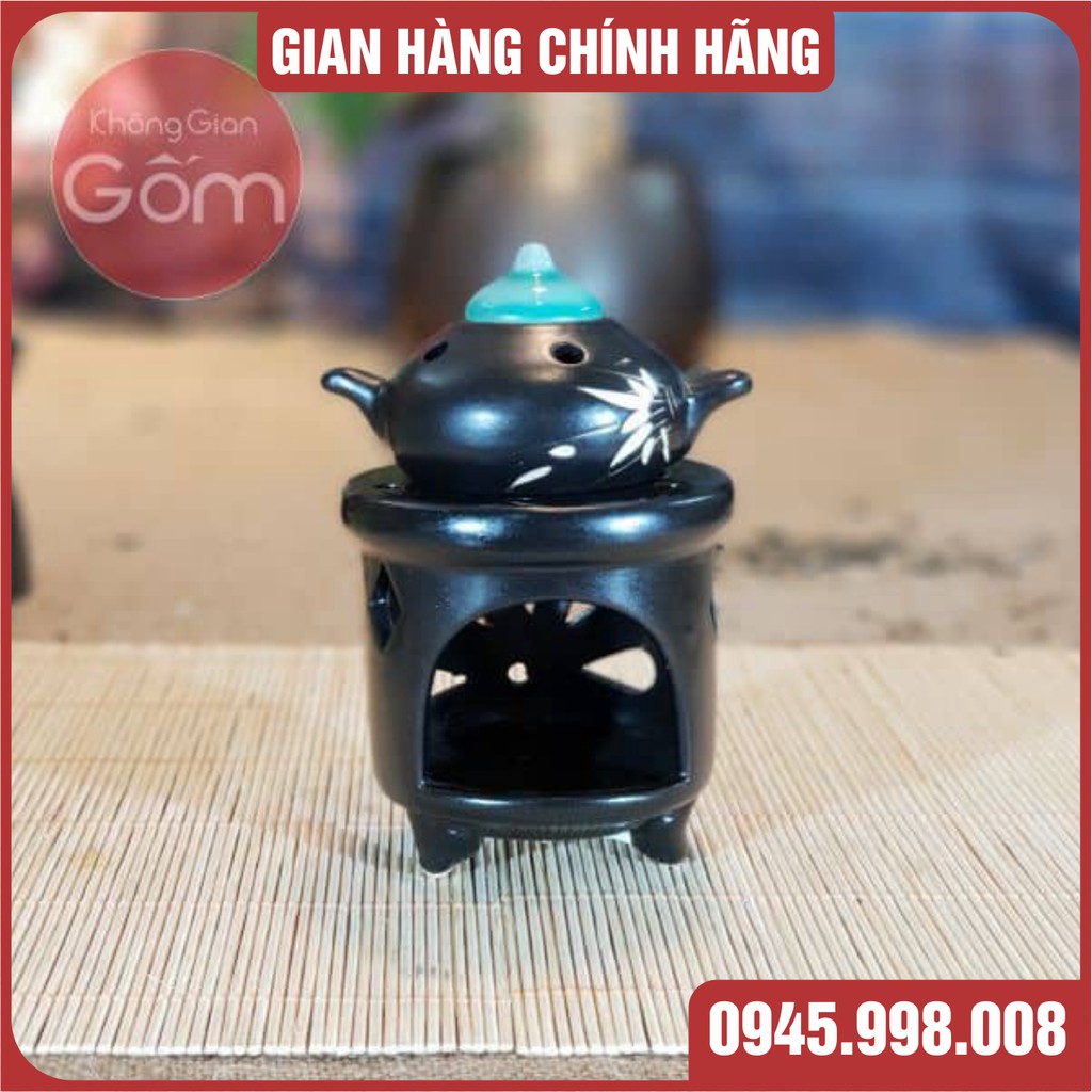 Đèn xông tinh dầu đốt nến 3 chân màu đen - hàng gốm sứ chất lượng,an toàn - BÁT TRÀNG - XƯỞNG GỐM VIỆT