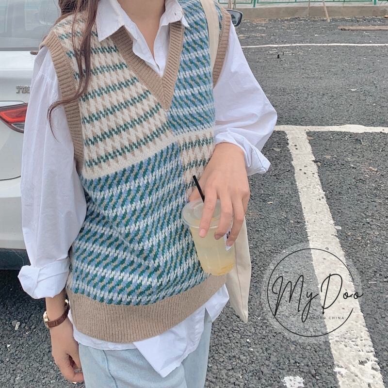 Áo Gile Len Cổ V Chất Dày Dặn Nhiều Màu Vintage Phong Cách Hàn Quốc - GL02