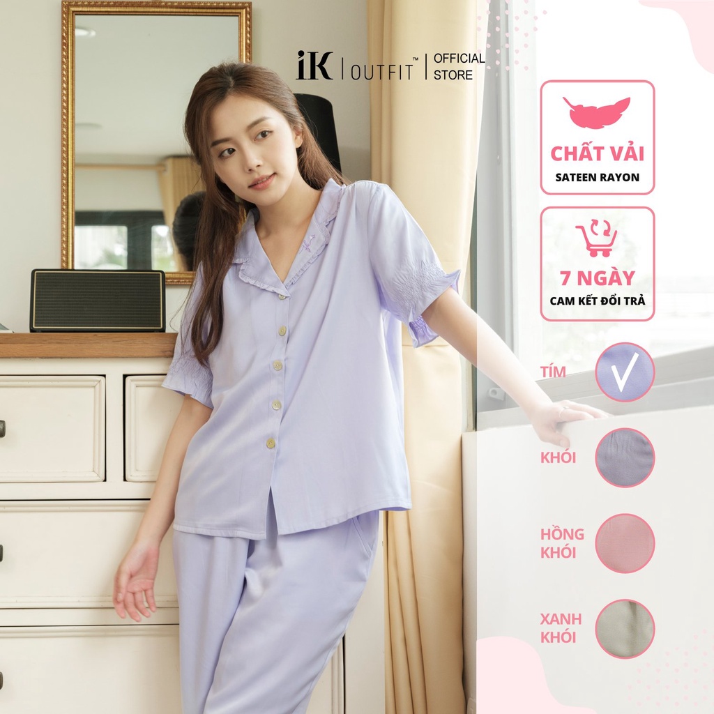 Bộ đồ pyjama mặc nhà nữ tay cộc quần ngố iK OUTFIT thiết kế trẻ trung màu sắc thời trang, tươi sáng IOS12SAB0963