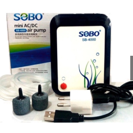 Máy Sủi Oxy Tích Điện 2 Vòi cho bể cá cảnh Sobo SB-4000 -SB 30000