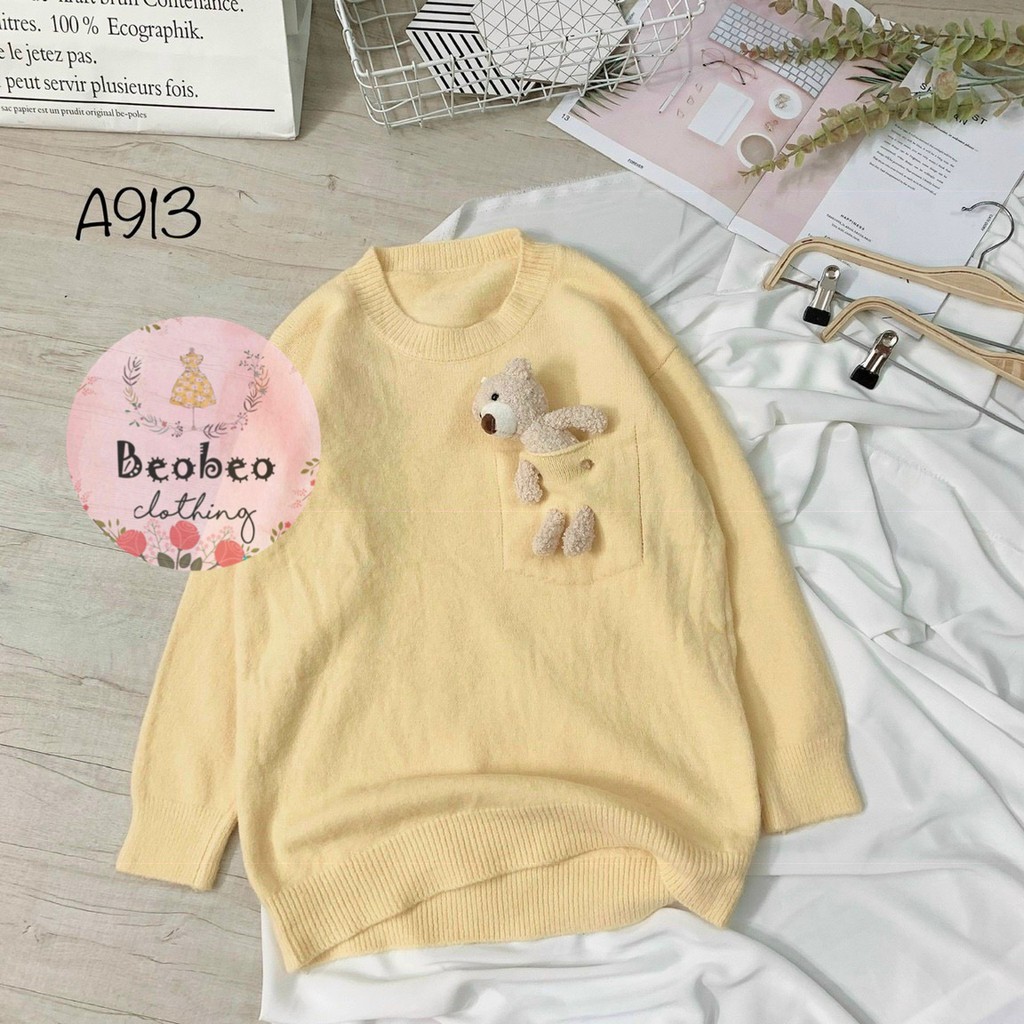 Áo len tay dài kèm gấu 5 màu dễ thương