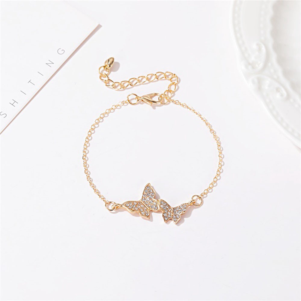 Vòng đeo tay hợp kim họa tiết bươm bướm đính đá đáng yêu cho nữ