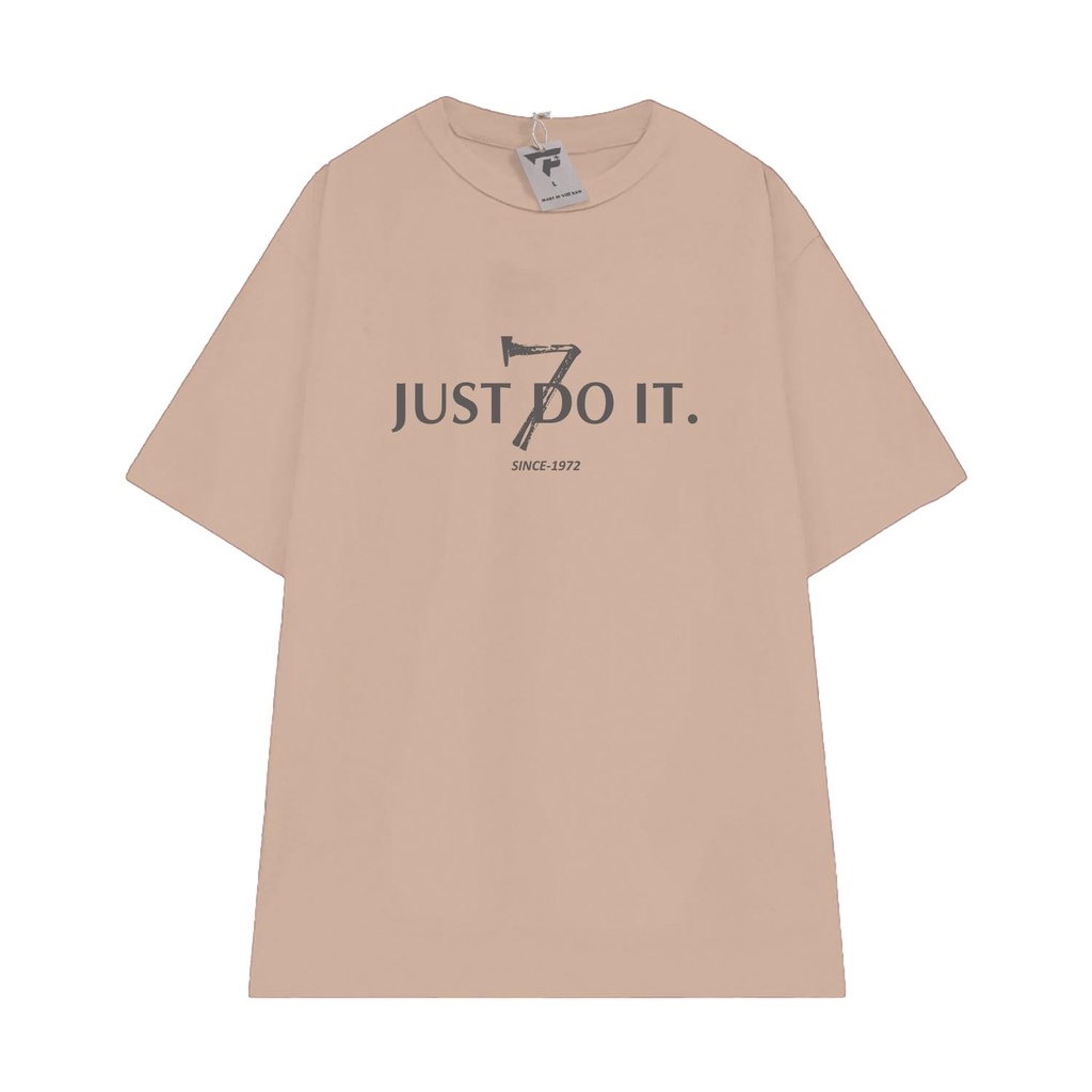 Áo thun basic unisex nam nữ tay lỡ form rộng in chữ JUST DO IT cá tính FPLUS FP129
