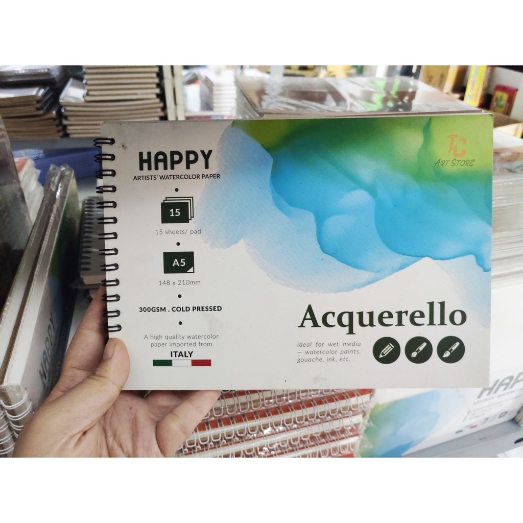 Giấy Vẽ Màu Nước acrylic HAPPY 300gsm a3 a4 Hạng Họa Sĩ (Vân Cold)