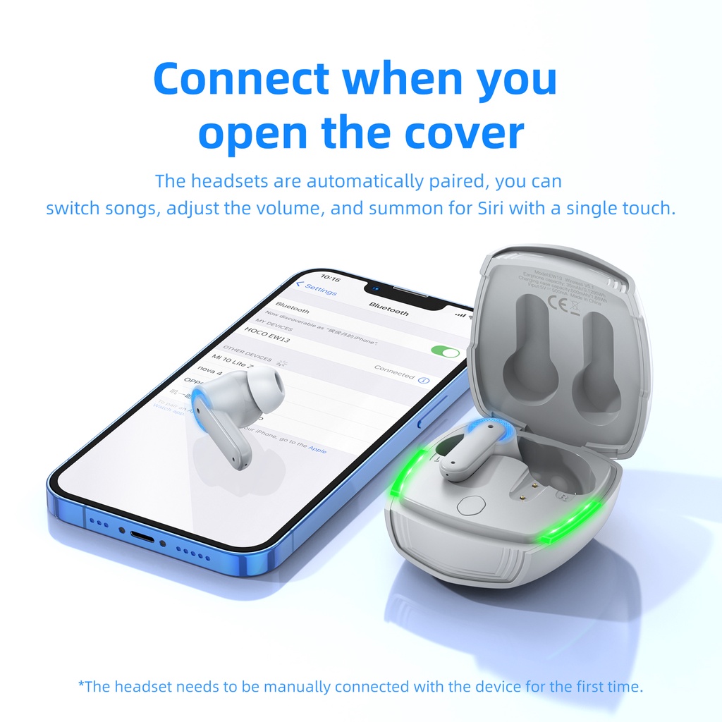 Tai nghe bluetooth không dây HOCO. EW13 chống ồn BT5.1 dùng để chơi game có phụ kiện tiện dụng