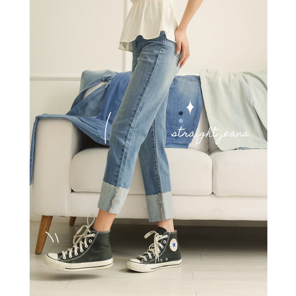 Quần jeans MIEU ống đứng gập lai to - GN13