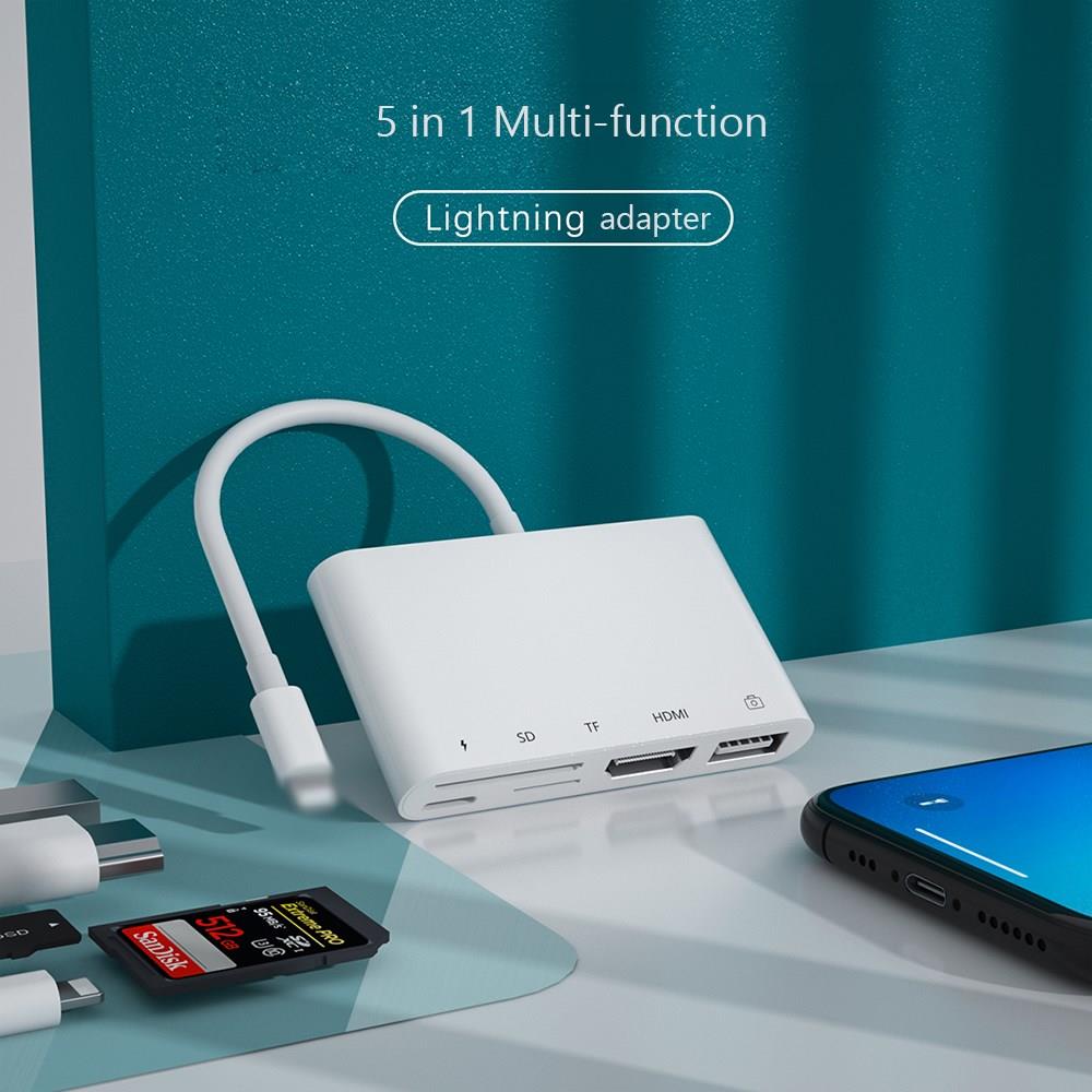 AMORUS Đầu Đọc Thẻ Nhớ SD/ TF 5 Trong 1 Chuyển Đổi Lightning Sang HDMI Đa Năng Cho Iphone/ Ipad