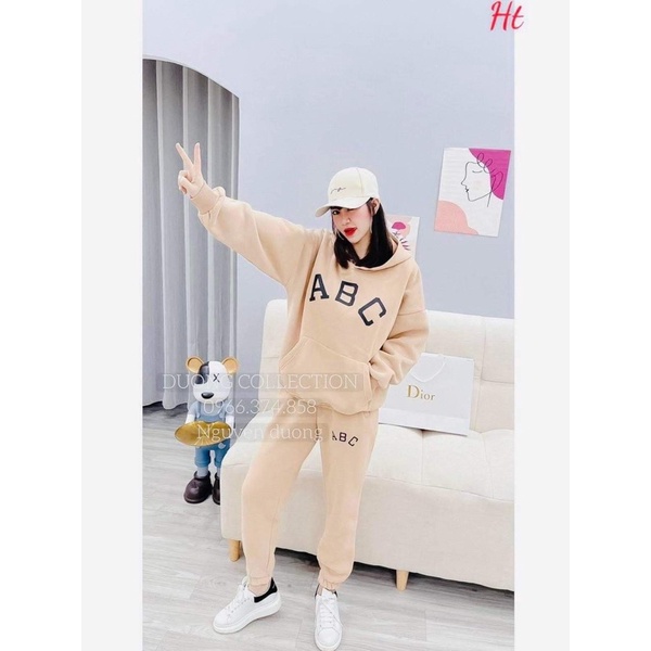 Bộ nỉ áo mũ Cotton ABC H2B