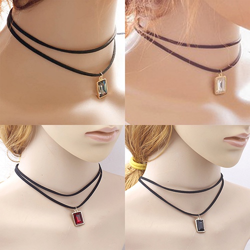 Dây chuyền 2 tầng mặt đá quý nhân tạo hình vuông xinh xắn sang trọng dành cho nữ