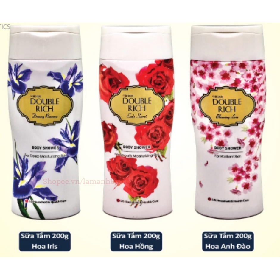 Sữa Tắm Hương Nước Hoa Thơm Double Rich Hàn Quốc Hoa Hồng - Iris - Anh Đào Dưỡng Da Tắm Trắng Sáng 200g/550g
