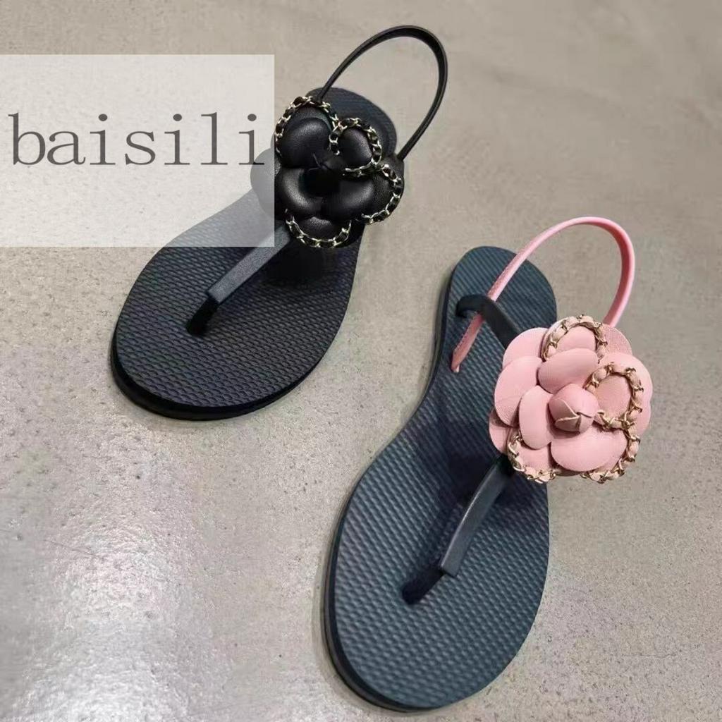 SANDAL BỆT BAISILI - GIÀY NỮ ĐẾ BẰNG QUAI KẸP ĐÍNH BÔNG PHONG CÁCH THỜI TRANG HIỆN ĐẠI BS230514