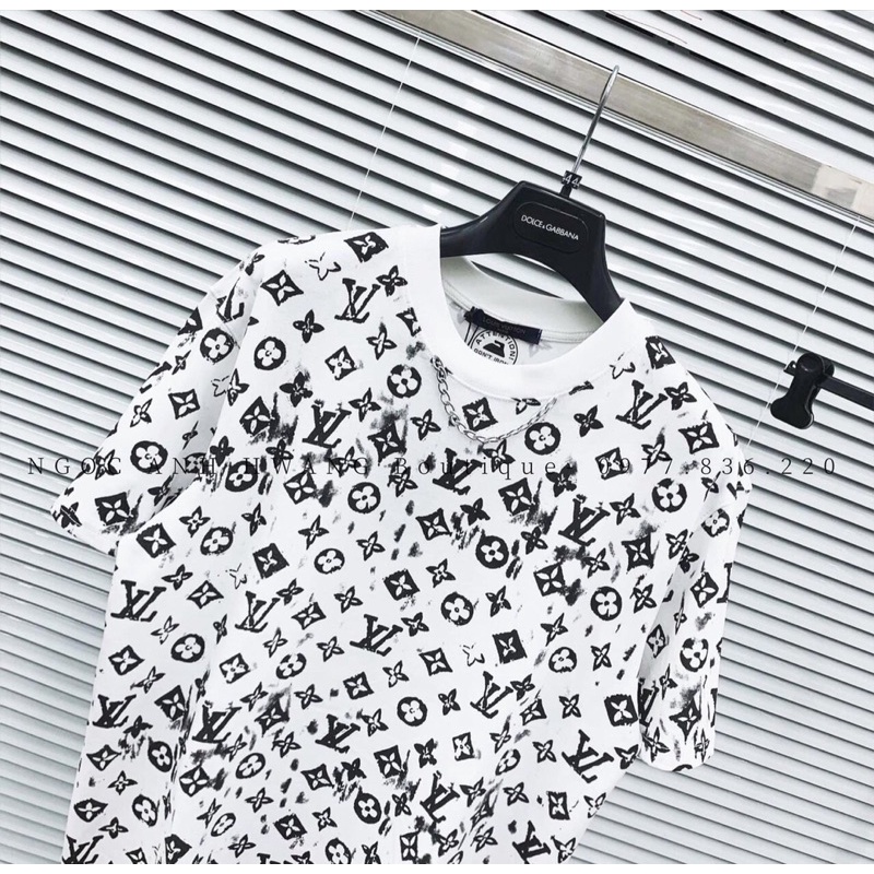 Áo Phông LV Tay Lỡ Cổ Tròn Có Dây Xích Kiểu Dáng Cá Tính Năng Động Form Rộng Unisex - Áo Thun Ngắn Tay Freesize