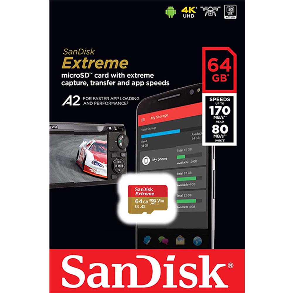 Thẻ Nhớ MicroSDXC SanDisk Extreme V30 A2 64GB 170MB/s SDSQXAH-064G-GN6MN | BigBuy360 - bigbuy360.vn