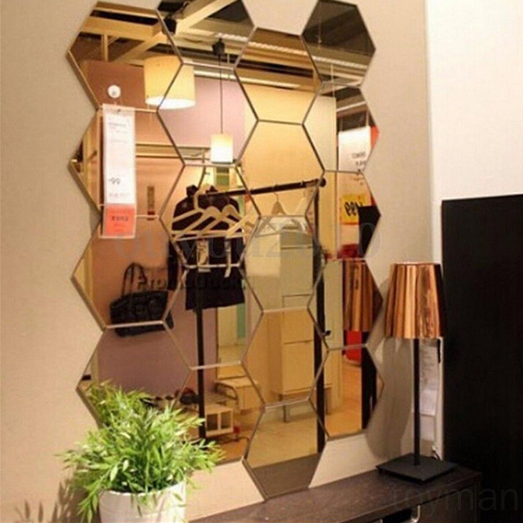 Set 12 nhãn dán mạ gương chất liệu acrylic hình lục giác tiện dụng