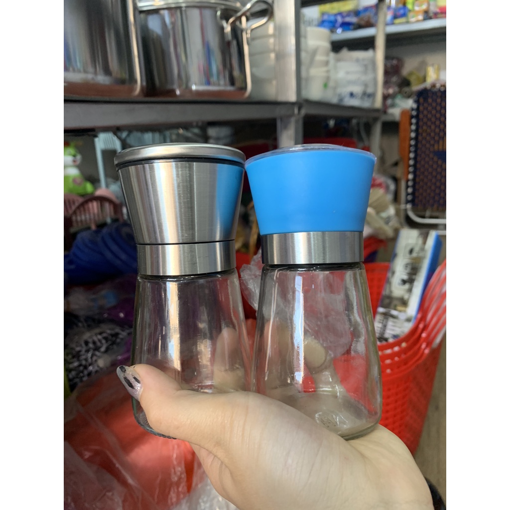 Dụng cụ xay tiêu cầm tay trong suốt - Lọ xay hạt tiêu cầm tay siêu nhanh bằng thủy tinh lắp inox