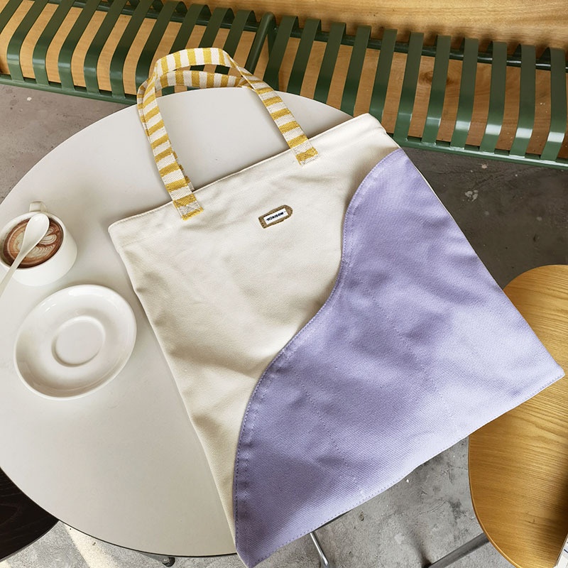 Túi xách canvas cỡ lớn IELGY màu sắc tương phản phong cách retro dành cho nữ