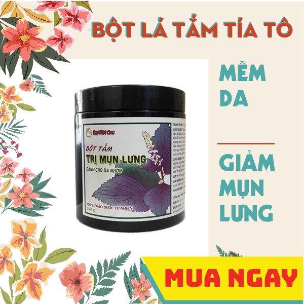 Bột lá tắm sạch mụn lưng, bột tắm lá tía tô tẩy da chết QUÊ MỘT CỤC 200g (handmade)