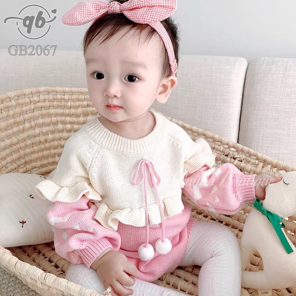 Bodysuit Cho Bé Gái Quỳnh Boutique Body Len Dài Tay Giữ Ấm Cho Bé Yêu