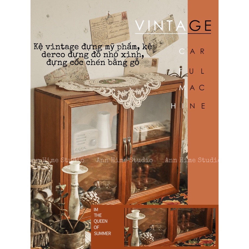 Tủ Kệ Gỗ Mini Nhỏ Để Bàn Đựng Đồ Mỹ Phẩm Ly Cốc &amp; Decor Phong Cách Vintage Retro Ann Hime Sp4