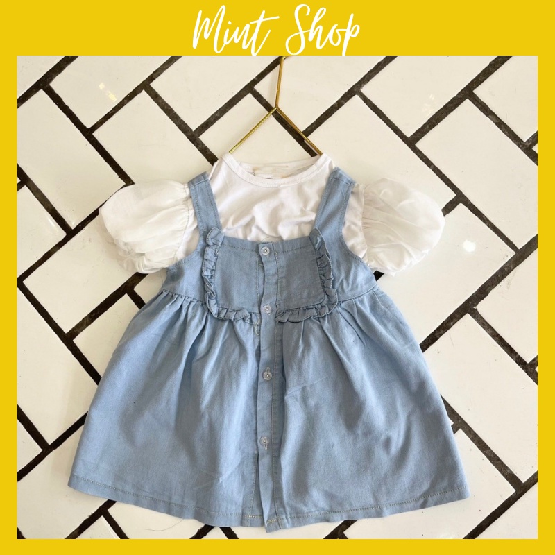 Váy cộc tay bé gái set áo tay bồng kết hợp váy jean dáng váy xinh xắn cho bé gái size 1 - 6 tuổi