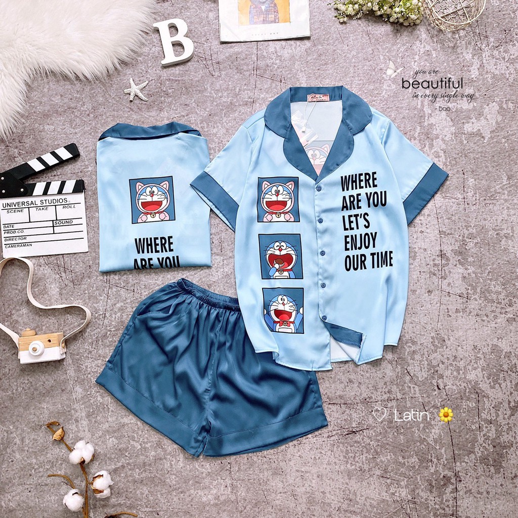 Đồ bộ nữ, pijama lụa Latin cao cấp,áo cộc quần cộc nhiều màu cute hàng thiết kế Boo 02 | BigBuy360 - bigbuy360.vn