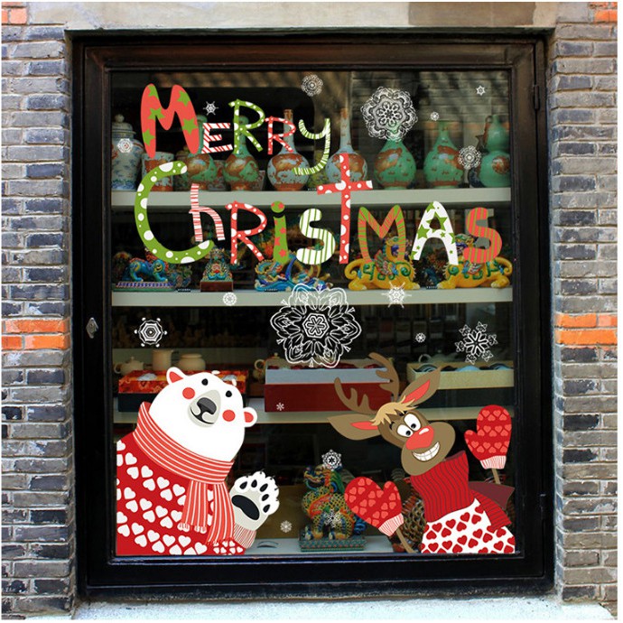 Decal trang trí Gấu trắng và Tuần lộc xinh xắn mừng Lễ NOEL