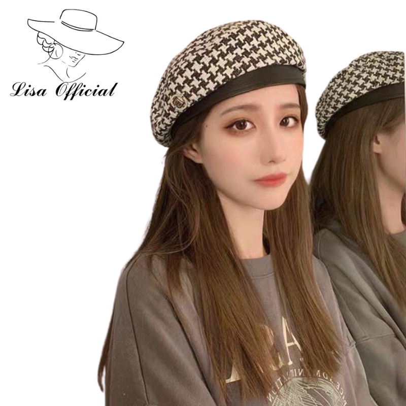 Mũ Nồi Caro  Lisa Official  Nón Beret nữ Dạ Caro Thu Đông Có Dây Rút Cho Nữ - Thời Trang Hàn Quốc - SV-4