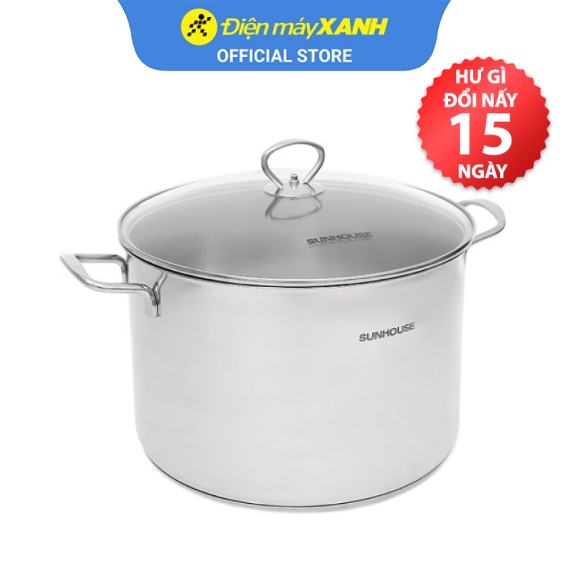 Nồi luộc gà inox 3 đáy nắp kính 28 cm Sunhouse SH28LG