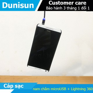 Cáp sạc 2 mét từ hít nam châm cho Android và iPhone 360 độ dây dù,có LED