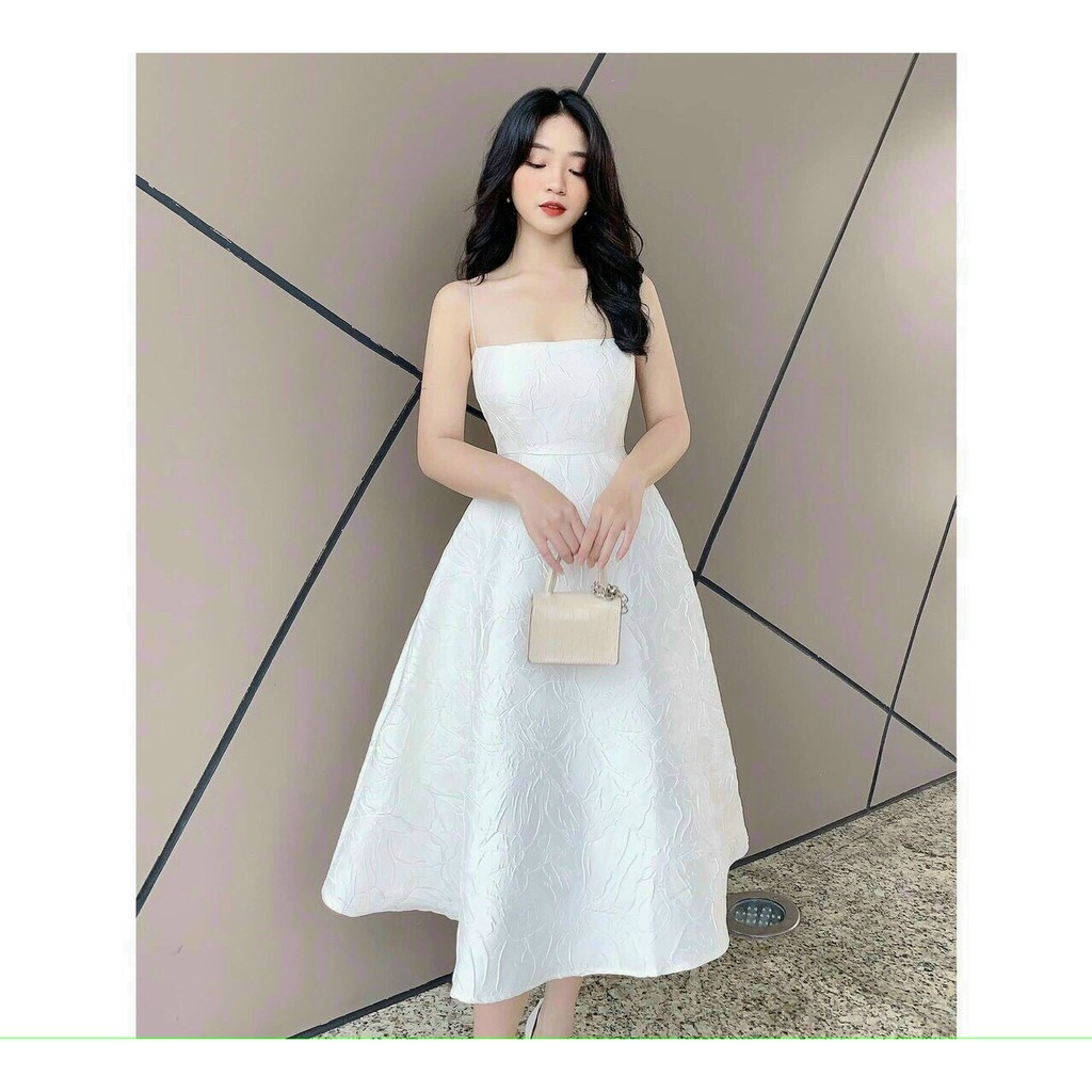 Đầm xòe hai dây siêu phẩm dự tiệc hai màu trắng và đỏ