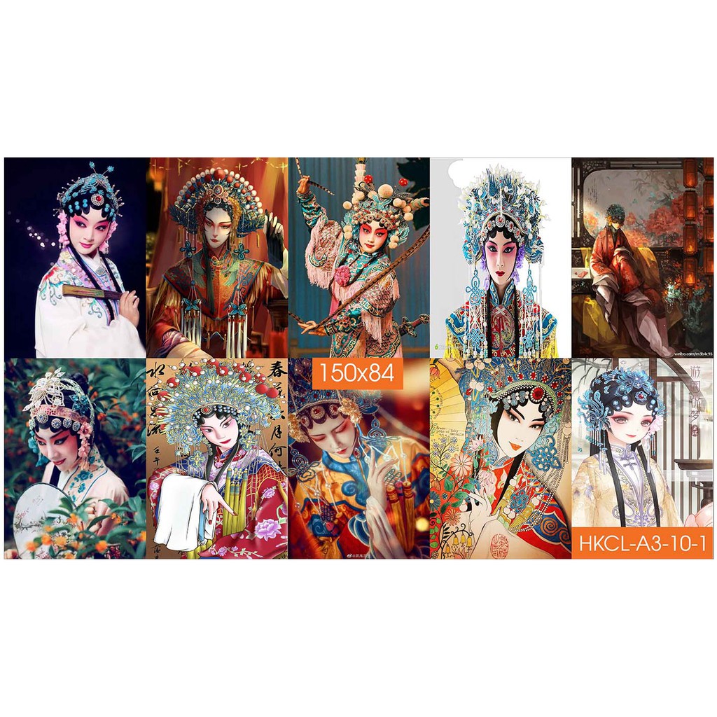 HỒNG KÔNG - Combo Set 10 tờ Decal dán tường Cải Lương Hồng Kông