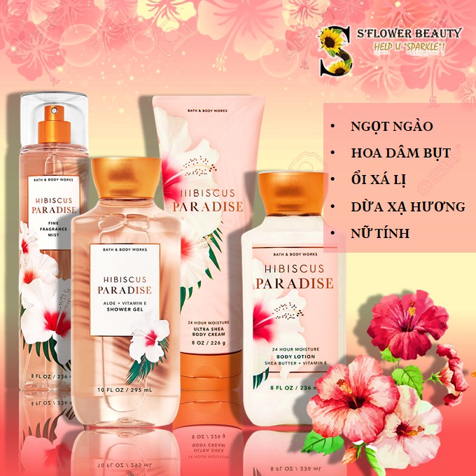 Hibiscus Paradise | Bộ Sản Phẩm Gel Tắm -  Dưỡng Thể - Xịt Thơm Toàn Thân Bath &amp; Body Works Body Care