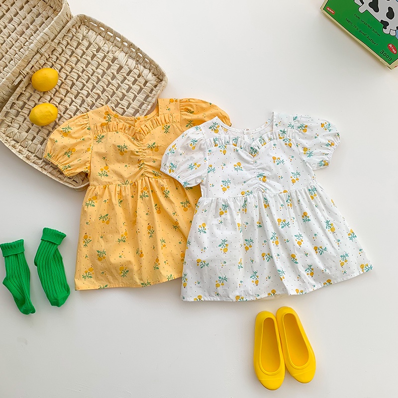 Đầm Liền Quần Tay Ngắn In Hoa Cho Bé Gái