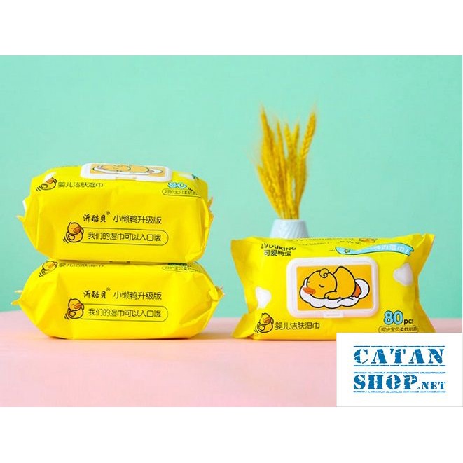 Thùng 10 Gói Giấy Ướt Vịt Vàng Kèm Thùng Siêu Đáng Yêu - Giấy Ướt Vịt Vàng