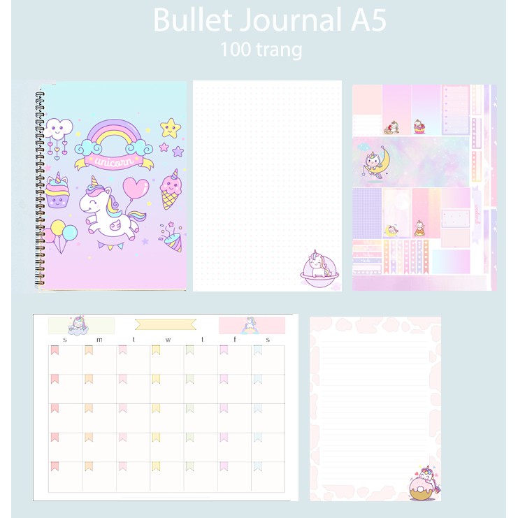 bộ sổ bullet journal ngựa thần SBJ36  sổ vẽ phác thảo 100 trang giấy 160g tặng kèm sticker A5 không bế